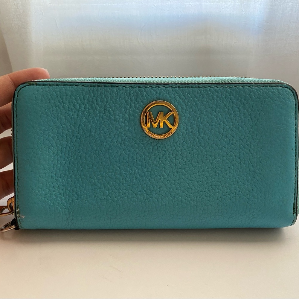 Michael Kors Aqua Blue Wallet with Gold Logo